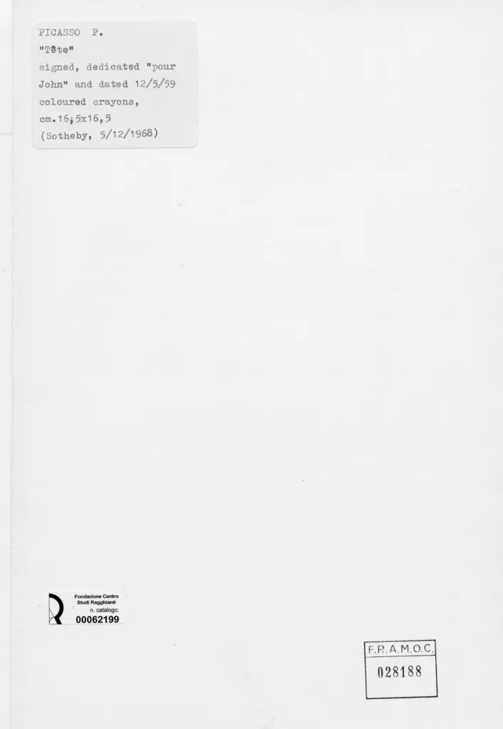 Anonimo , Picasso, Pablo - sec. XX - Testa , retro