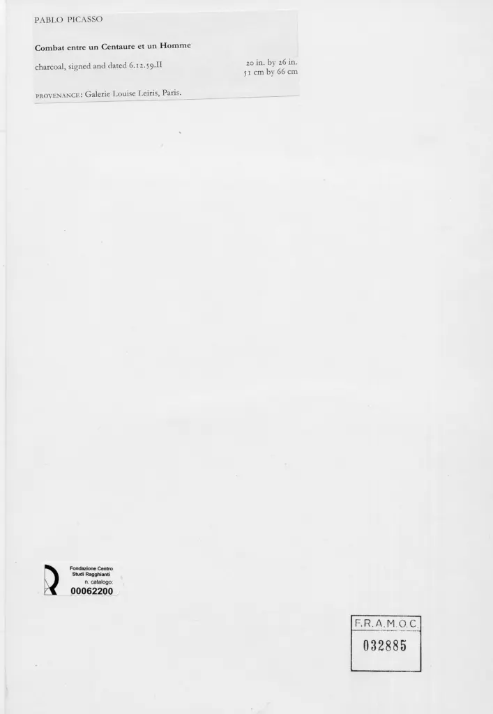 Anonimo , Picasso, Pablo - sec. XX - Combat entre un Centaure et un Homme , retro