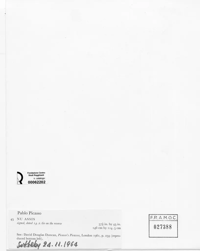 Anonimo , Picasso, Pablo - sec. XX - Nu assis , retro