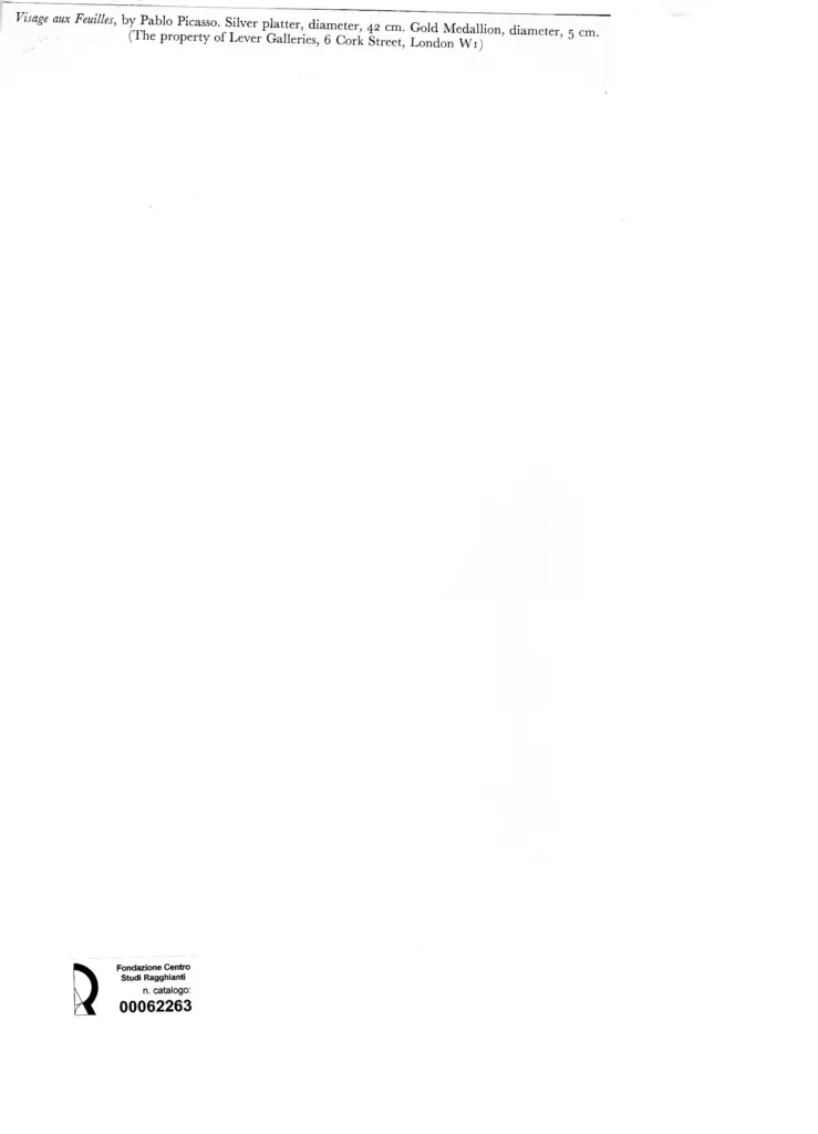 Anonimo , Picasso, Pablo - sec. XX - Visage aux Feuilles , retro