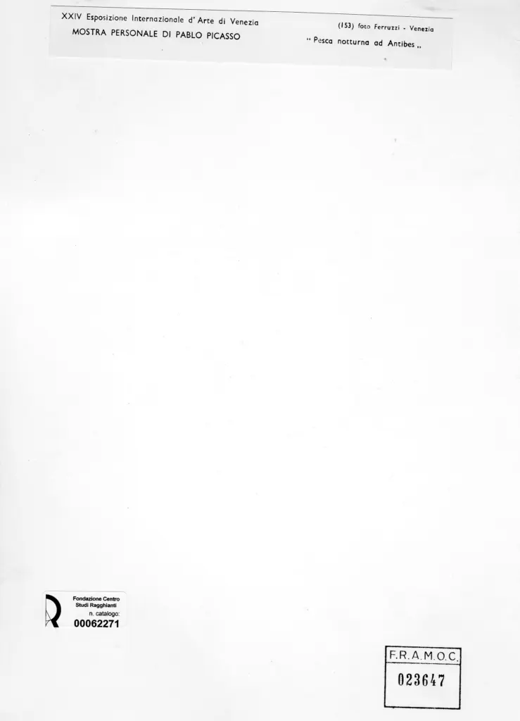 Anonimo , Picasso, Pablo - sec. XX - Pesca notturna ad Antibes , retro