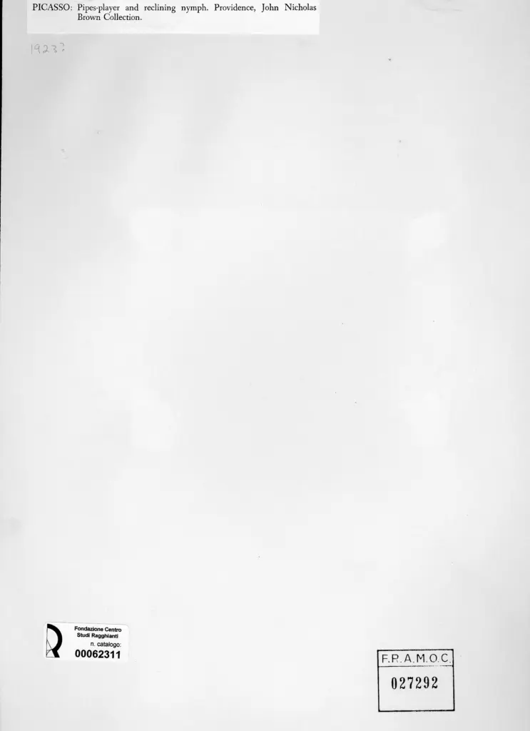 Anonimo , Picasso, Pablo - sec. XX - Pipes-player and reclining nymph , retro