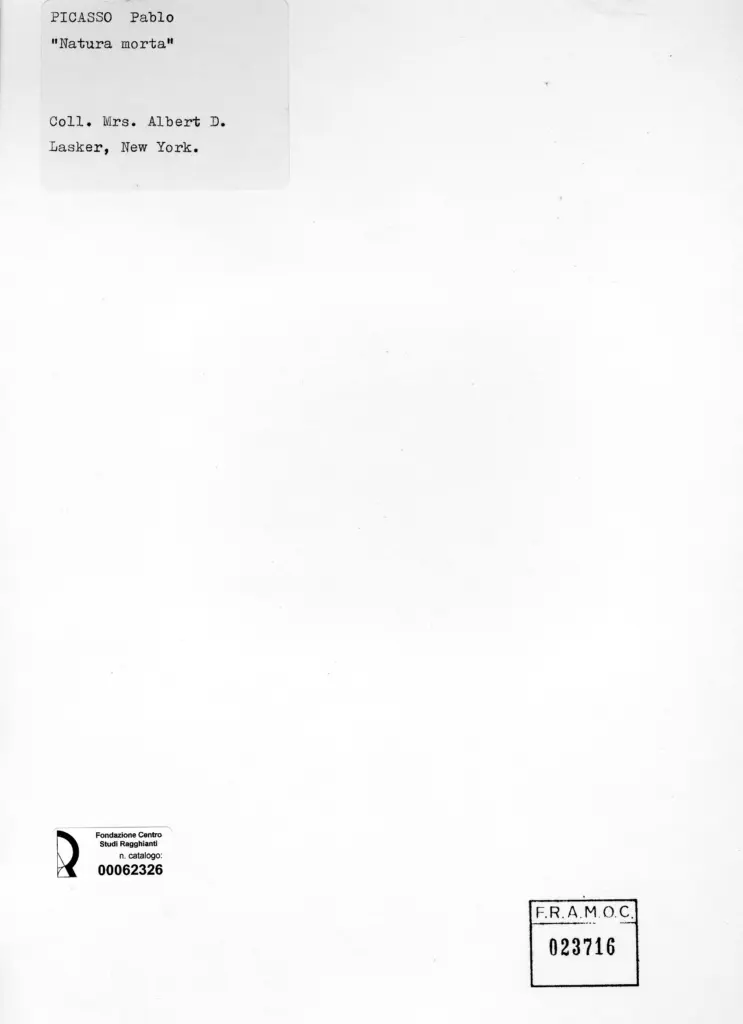 Anonimo , Picasso, Pablo - sec. XX - Natura morta , retro