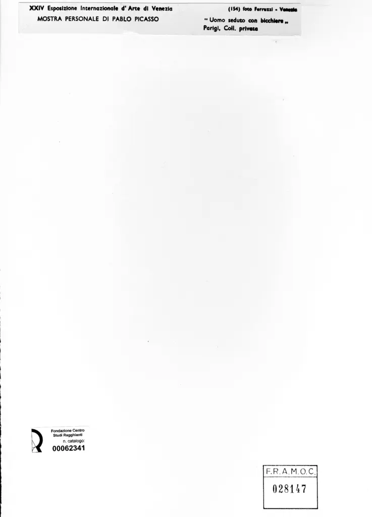 Fotografia Ferruzzi , Picasso, Pablo - sec. XX - Uomo seduto con bicchiere , retro