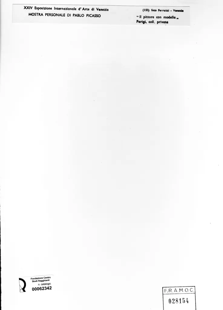 Anonimo , Picasso, Pablo - sec. XX - Il pittore con modella , retro