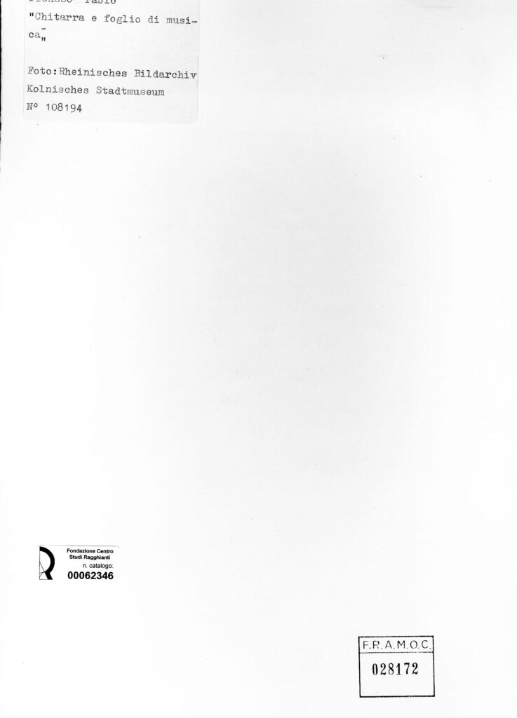 Rheinisches Bildarchiv , Picasso, Pablo - sec. XX - Chitarra e foglio di musica , retro