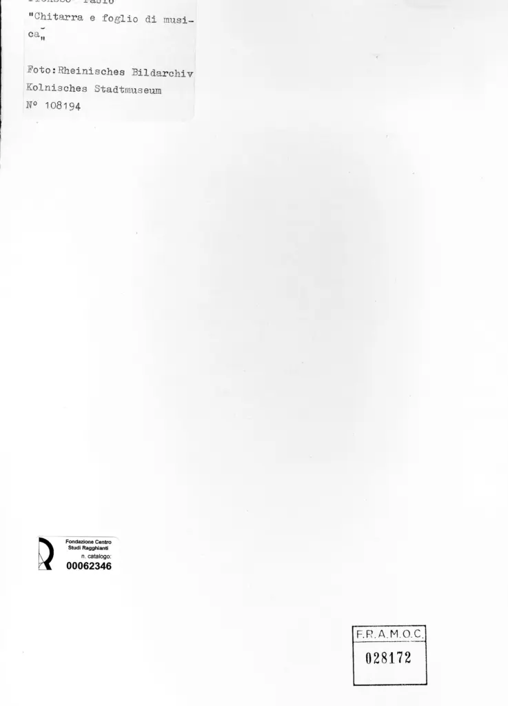 Rheinisches Bildarchiv , Picasso, Pablo - sec. XX - Chitarra e foglio di musica , retro