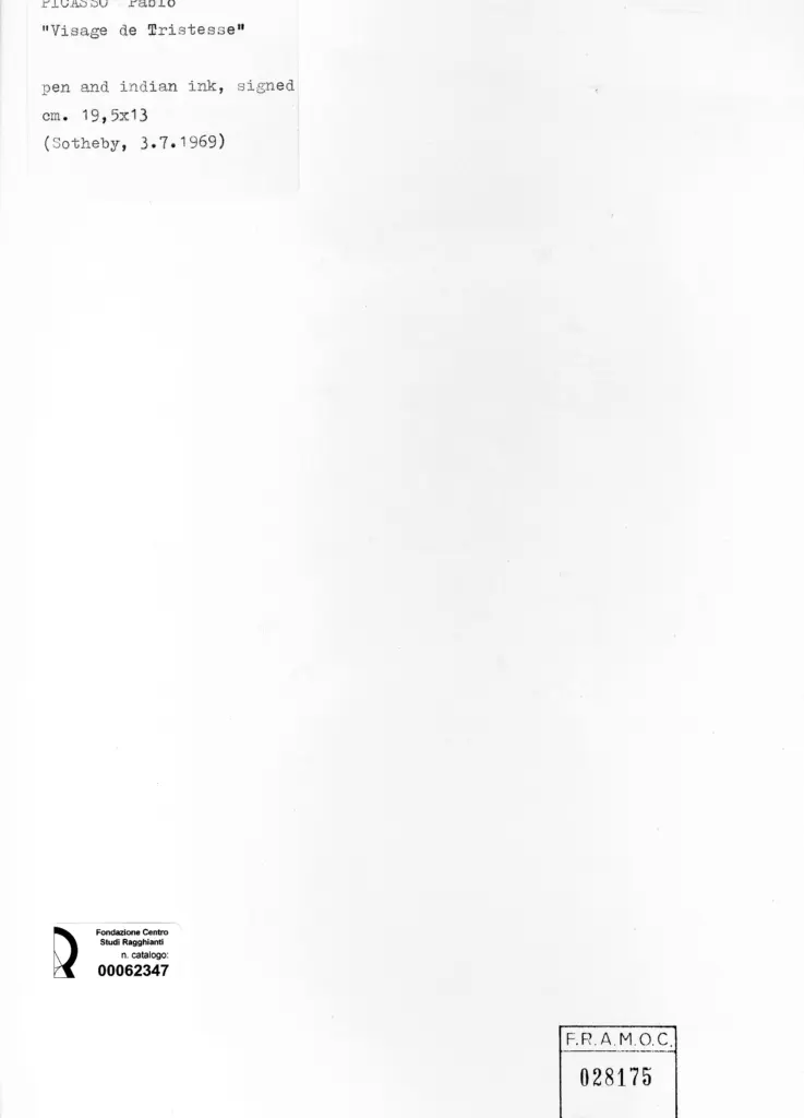 Anonimo , Picasso, Pablo - sec. XX - Visage de Tristesse , retro