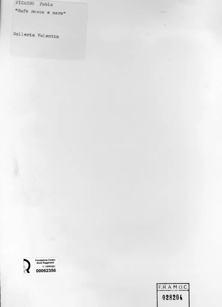 Anonimo , Picasso, Pablo - sec. XX - Gufo rosso e nero , retro