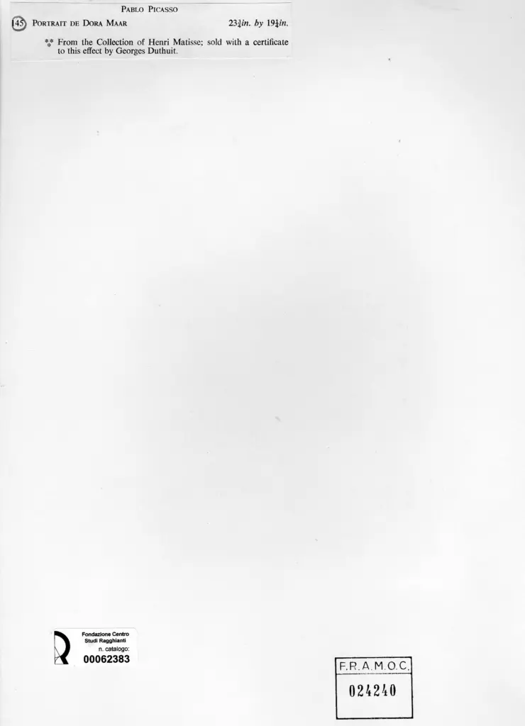 Anonimo , Picasso, Pablo - sec. XX - Portrait de Dora Maar , retro