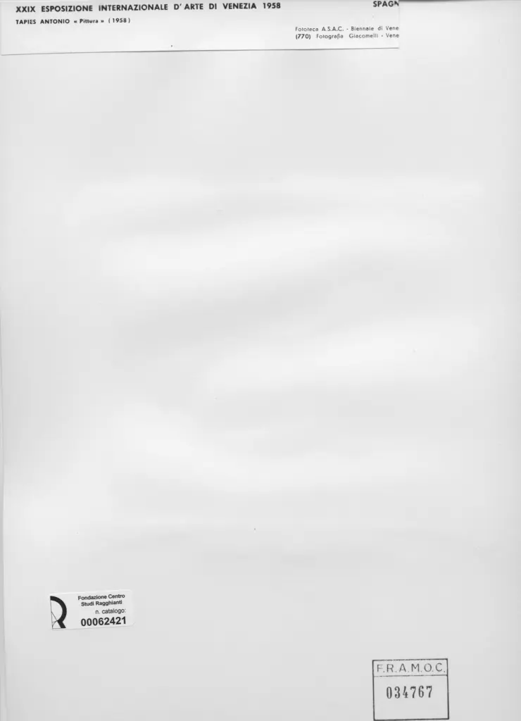 Giacomelli , Tapies, Antonio - sec. XX - Pittura , retro