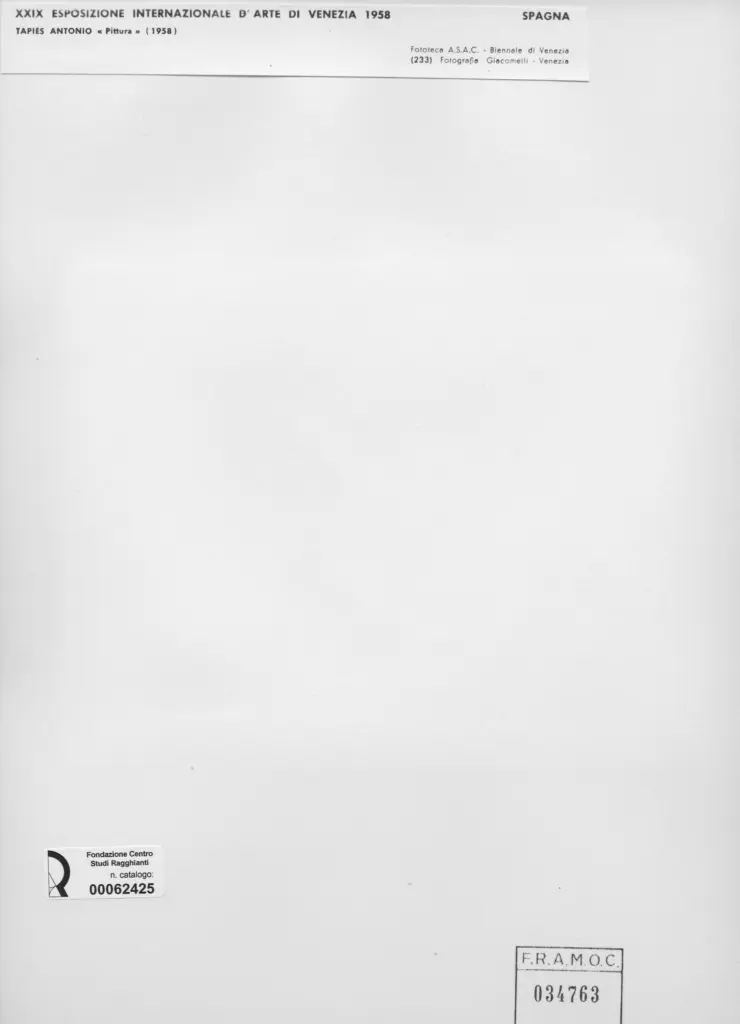 Giacomelli , Tapies, Antonio - sec. XX - Pittura , retro