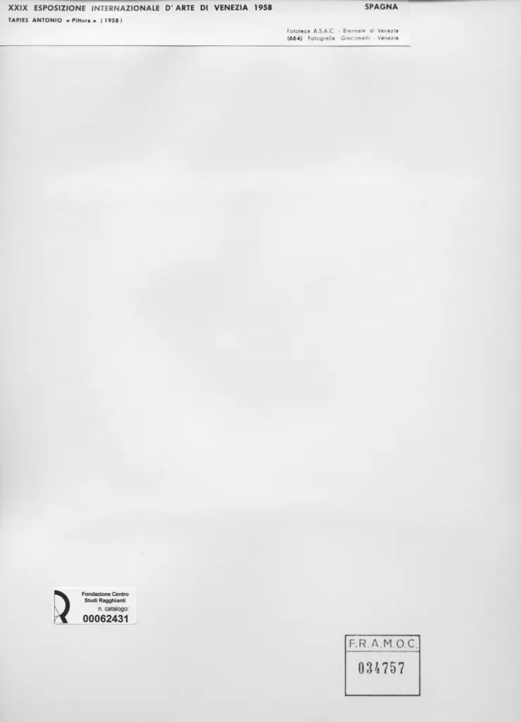 Giacomelli , Tapies, Antonio - sec. XX - Pittura , retro