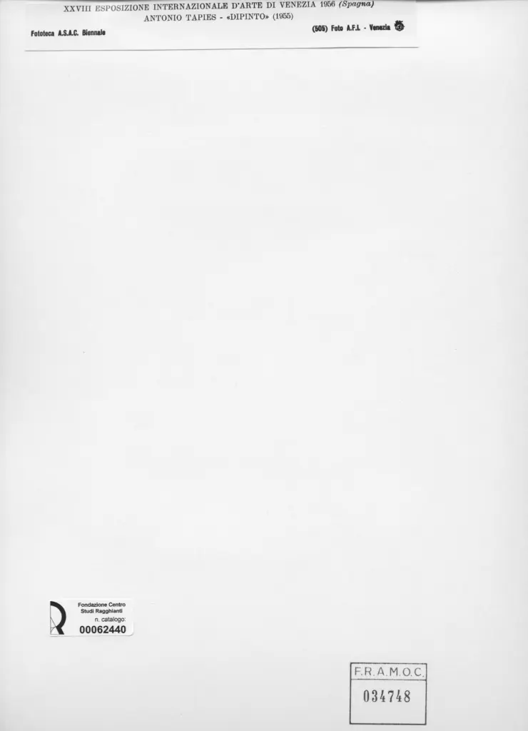 A.F.I. Agenzia Fotografica Industriale , Tapies, Antonio - sec. XX - Dipinto , retro