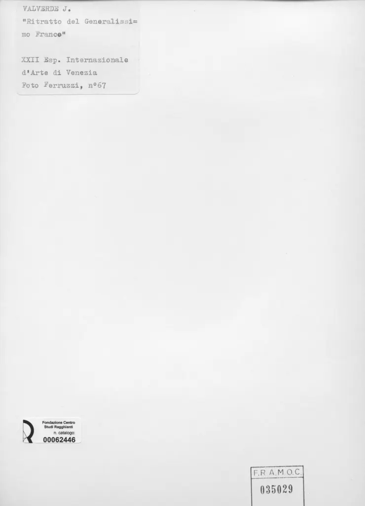 Fotografia Ferruzzi , Valverde, J. - sec. XX - Ritratto del Generalissimo Franco , retro