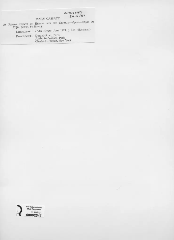 Anonimo , Cassatt, Mary - sec. XIX - Femme tenant un Enfant sur les Genoux , retro
