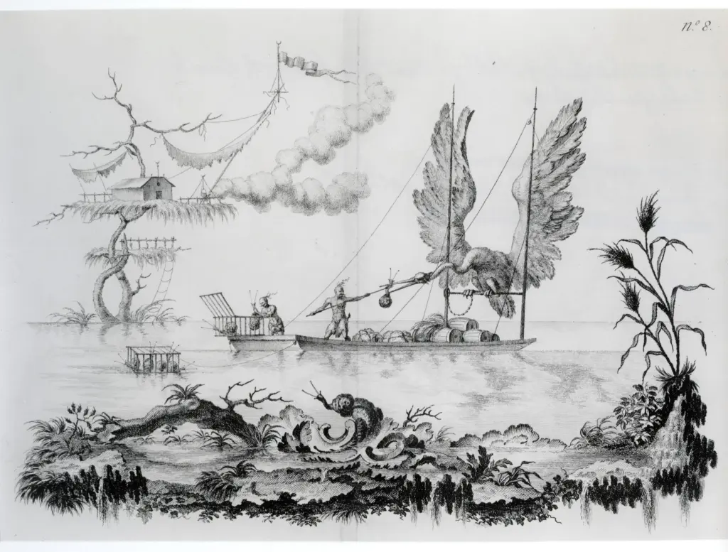 Anonimo , Morghen, Filippo - sec. XIX - Moon Boat Propelled by a Giant Bird fed with snails , fronte