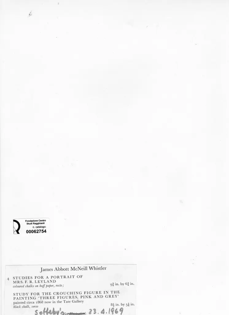 Anonimo , NcNeil Whistler, James Abbott - sec. XIX - Studio per un ritratto di Mrs. F. R. Leyland , retro