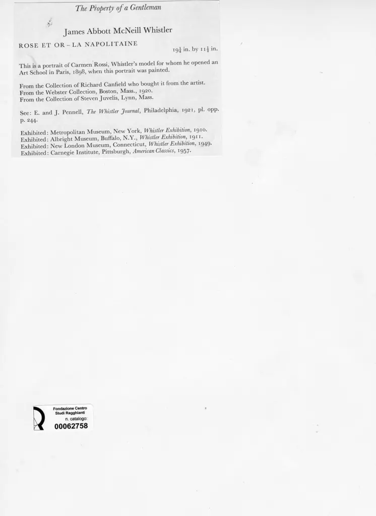 Anonimo , NcNeil Whistler, James Abbott - sec. XIX - Rose et or La Napolitane , retro