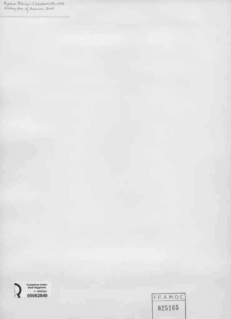 Anonimo , Bloom, Hyman - sec. XX - L'anatomista , retro