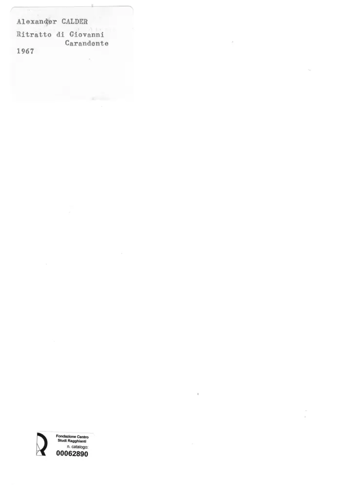 Anonimo , Calder, Alexander - sec. XX - Ritratto di Giovanni Carandente , retro