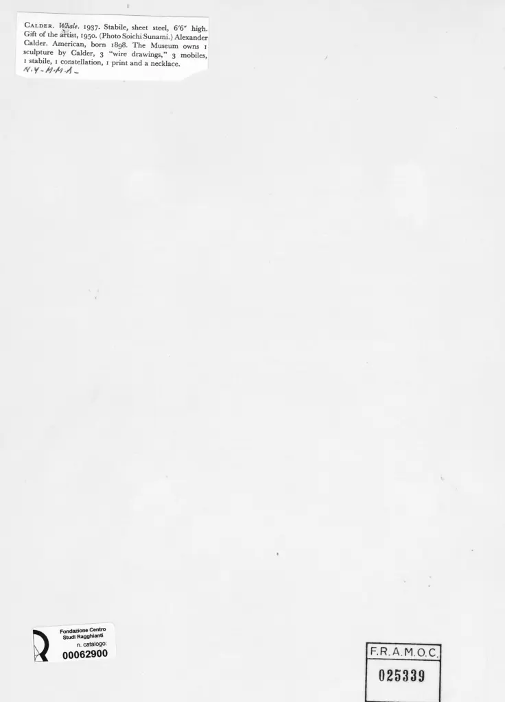 Anonimo , Calder, Alexander - sec. XX - Whale , retro