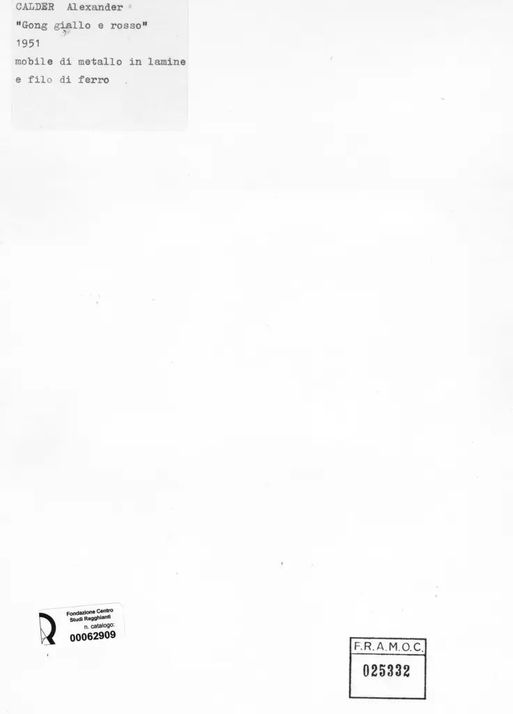 Anonimo , Calder, Alexander - sec. XX - Gong giallo e rosso , retro