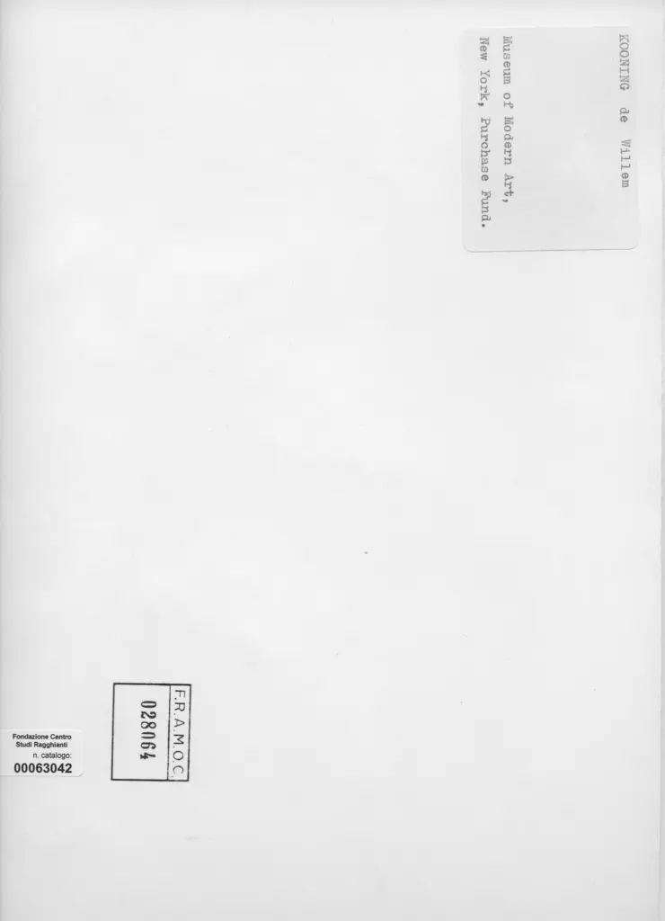 Anonimo , De Kooning, Willem - sec. XX - Composizione , retro