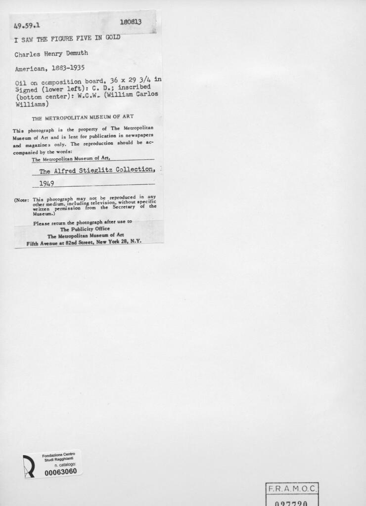 Anonimo , Demuth, Charles Henry - sec. XX - I Saw the Figure Five in Gold , retro