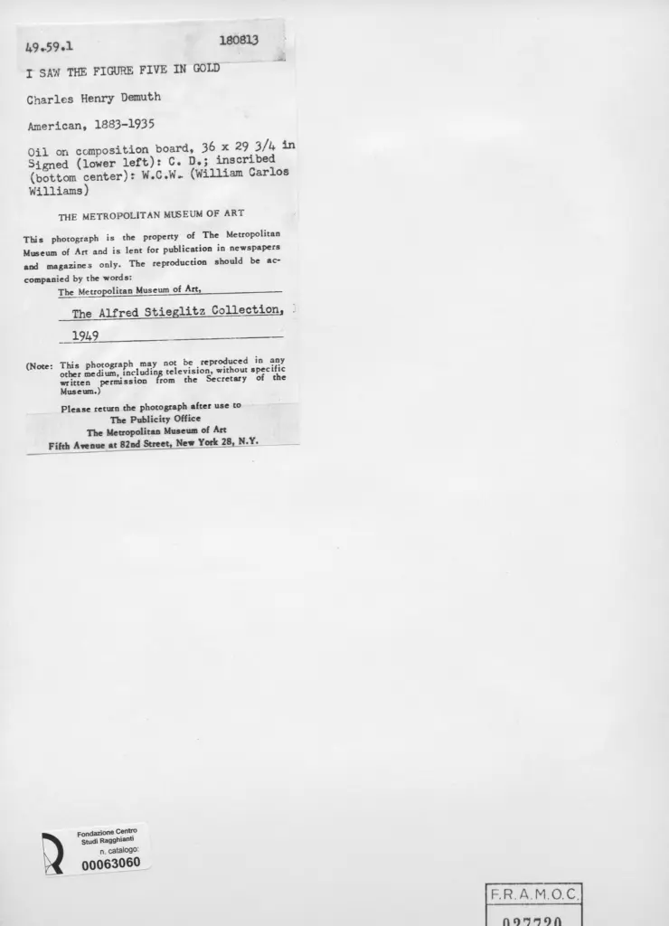Anonimo , Demuth, Charles Henry - sec. XX - I Saw the Figure Five in Gold , retro