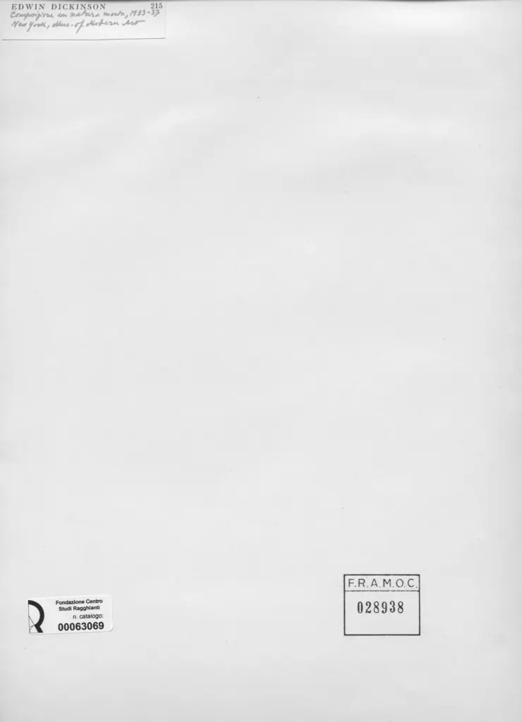 Anonimo , Dickinson, Edwin - sec. XX - Composizione con Natura morta , retro