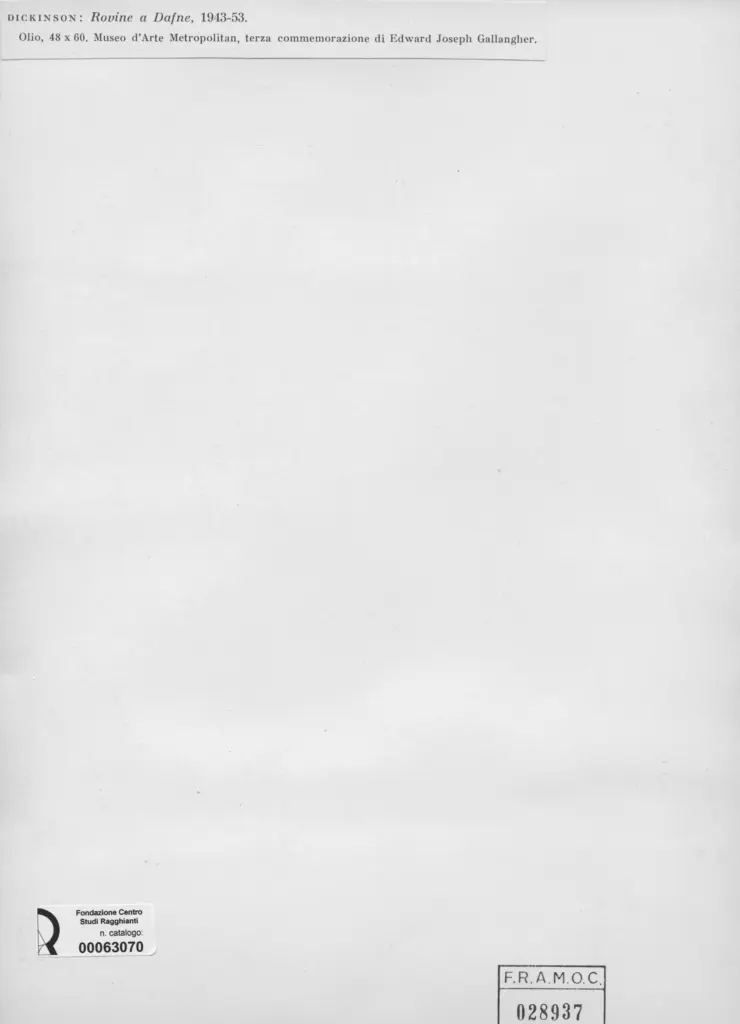 Anonimo , Dickinson, Edwin - sec. XX - Rovine a Dafne , retro