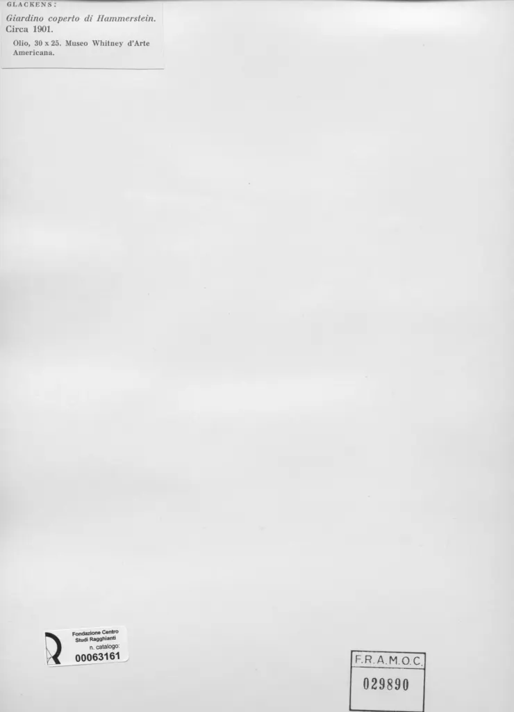 Anonimo , Glackens, William J. - sec. XX - Giardino coperto di Hammerstein , retro