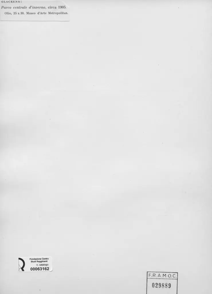 Anonimo , Glackens, William J. - sec. XX - Parco centrale d'inverno , retro