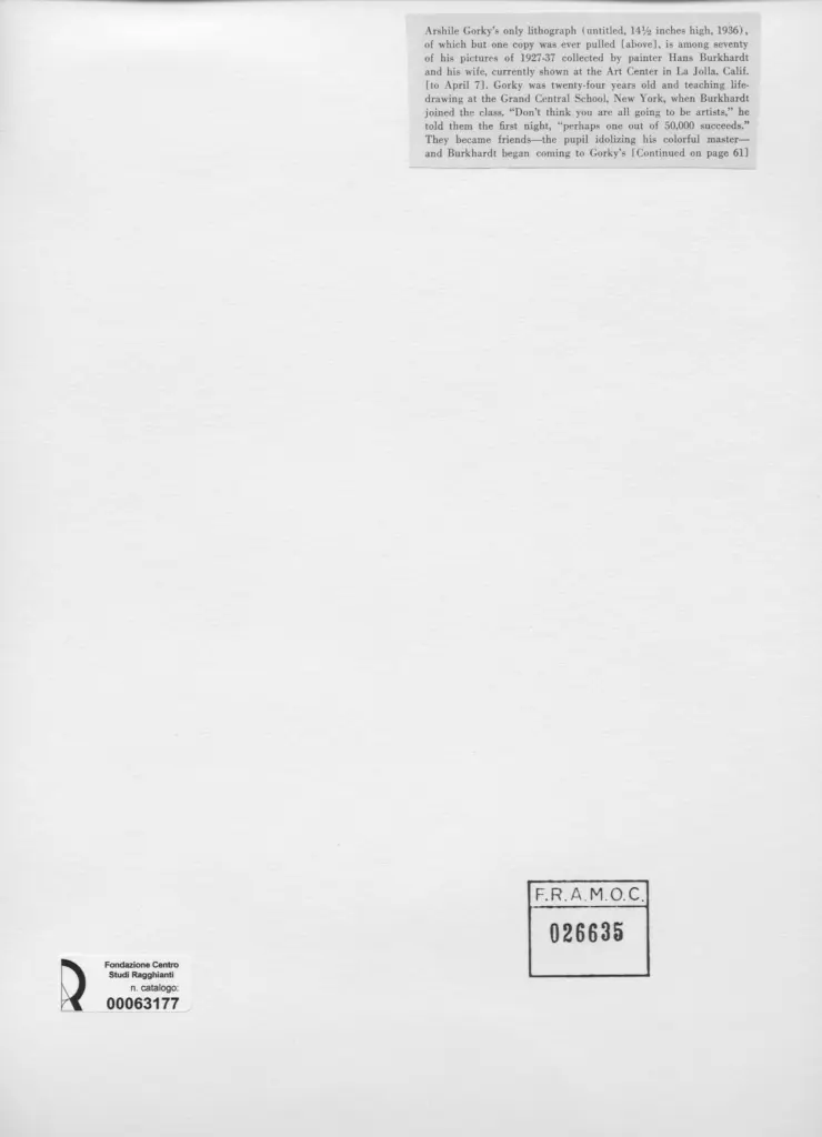 Anonimo , Gorki, Arshile - sec. XX - Composizione , retro