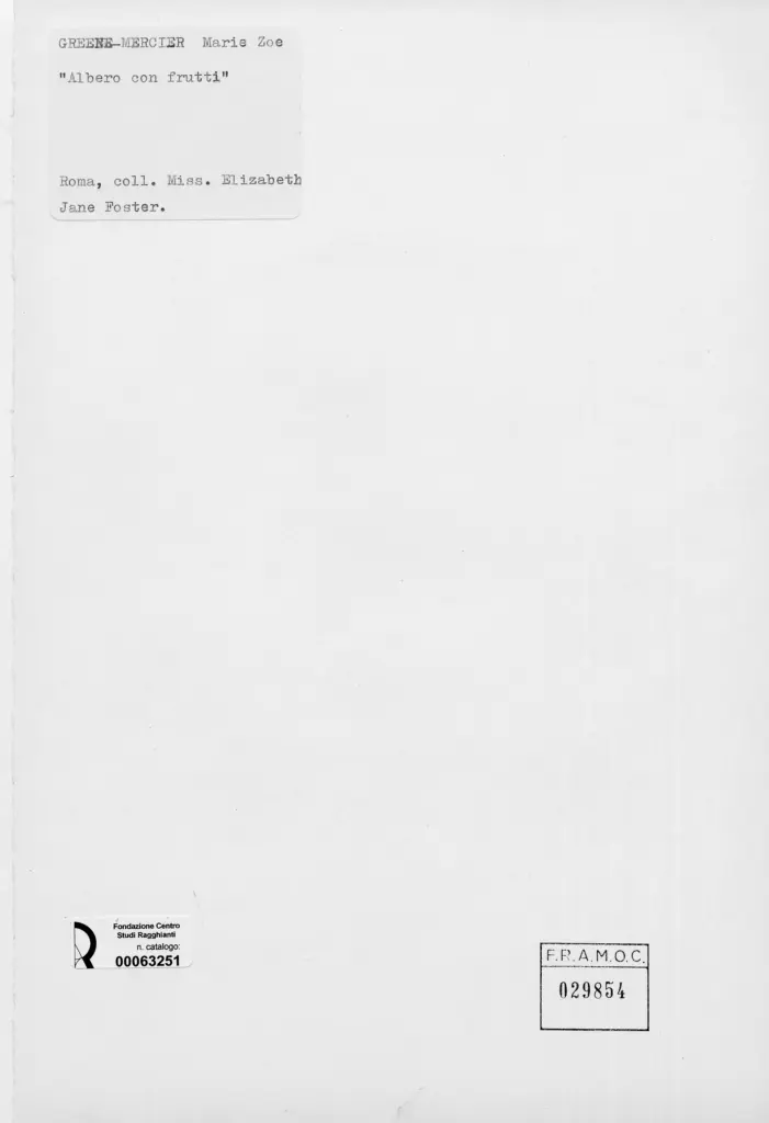 Anonimo , Greene-Mercier, Marie Zoe - sec. XX - Albero con frutti , retro