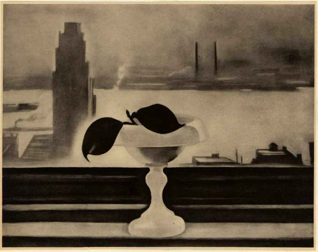 O'Keeffe, Georgia , Vaso rosso con foglie verdi