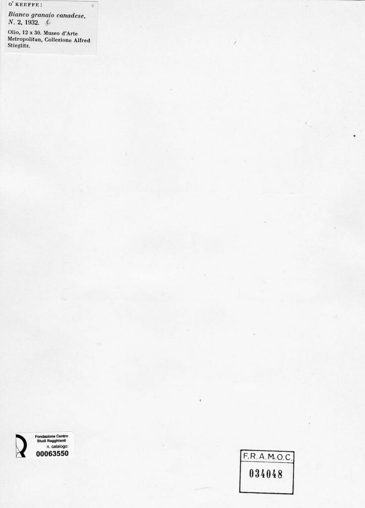 Anonimo , O'Keeffe, Georgia - sec. XX - Bianco granaio canadese , retro