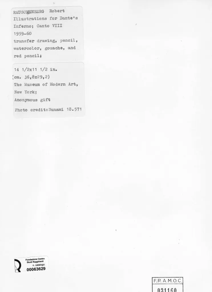 Anonimo , Rauschenberg, Robert - sec. XX - Illustrazione per L'Inferno di Dante: Canto VII , retro