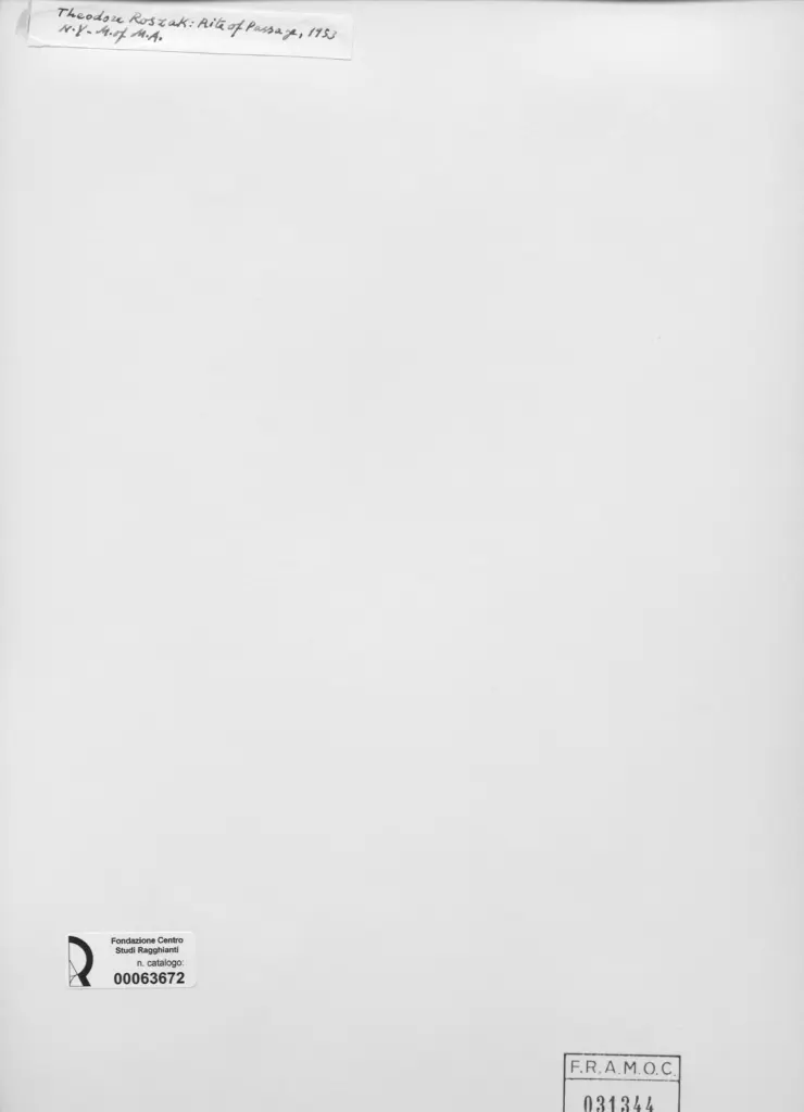 Anonimo , Roszak, Th&eacute;odore J. - sec. XX - Rite of Passage , retro