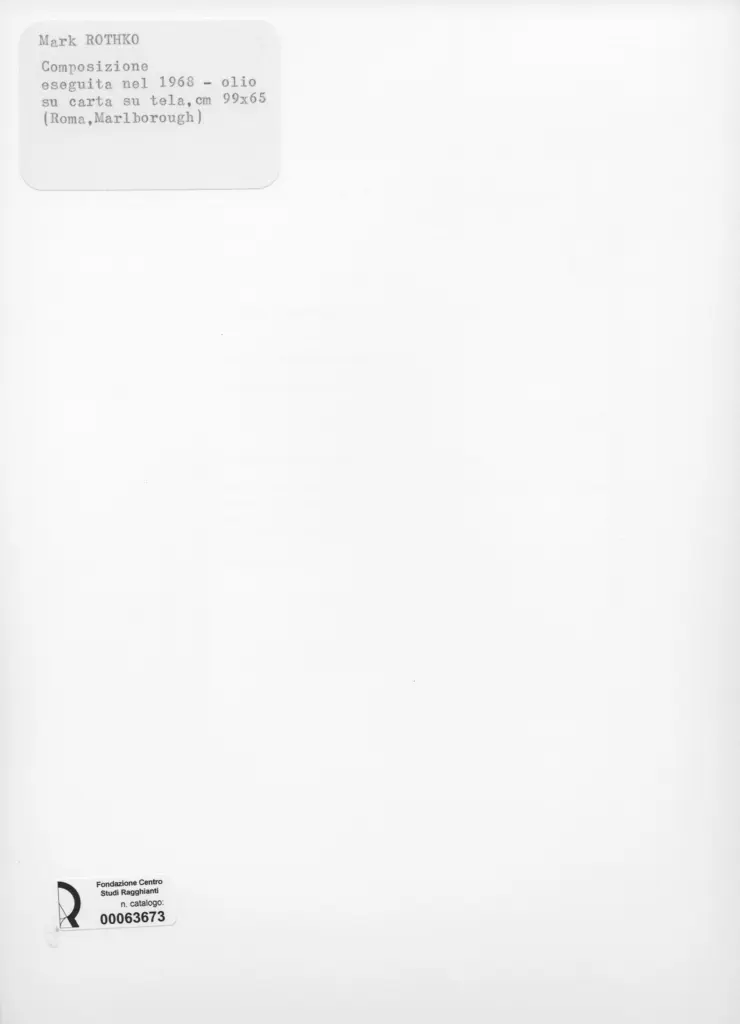 Anonimo , Rothko, Mark - sec. XX - Composizione , retro