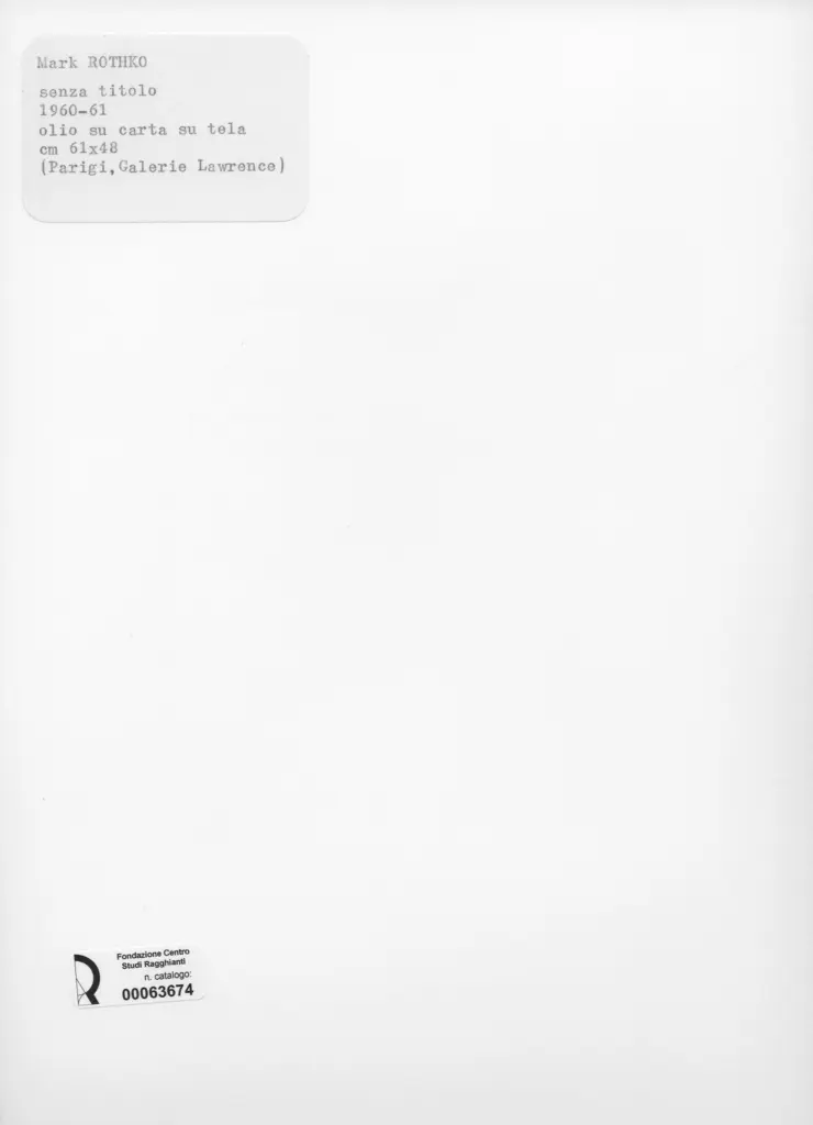 Anonimo , Rothko, Mark - sec. XX - Composizione , retro