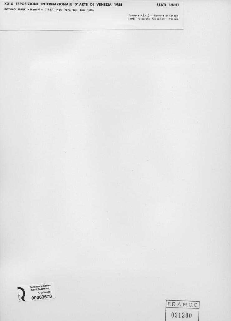 Giacomelli , Rothko, Mark - sec. XX - Marroni , retro