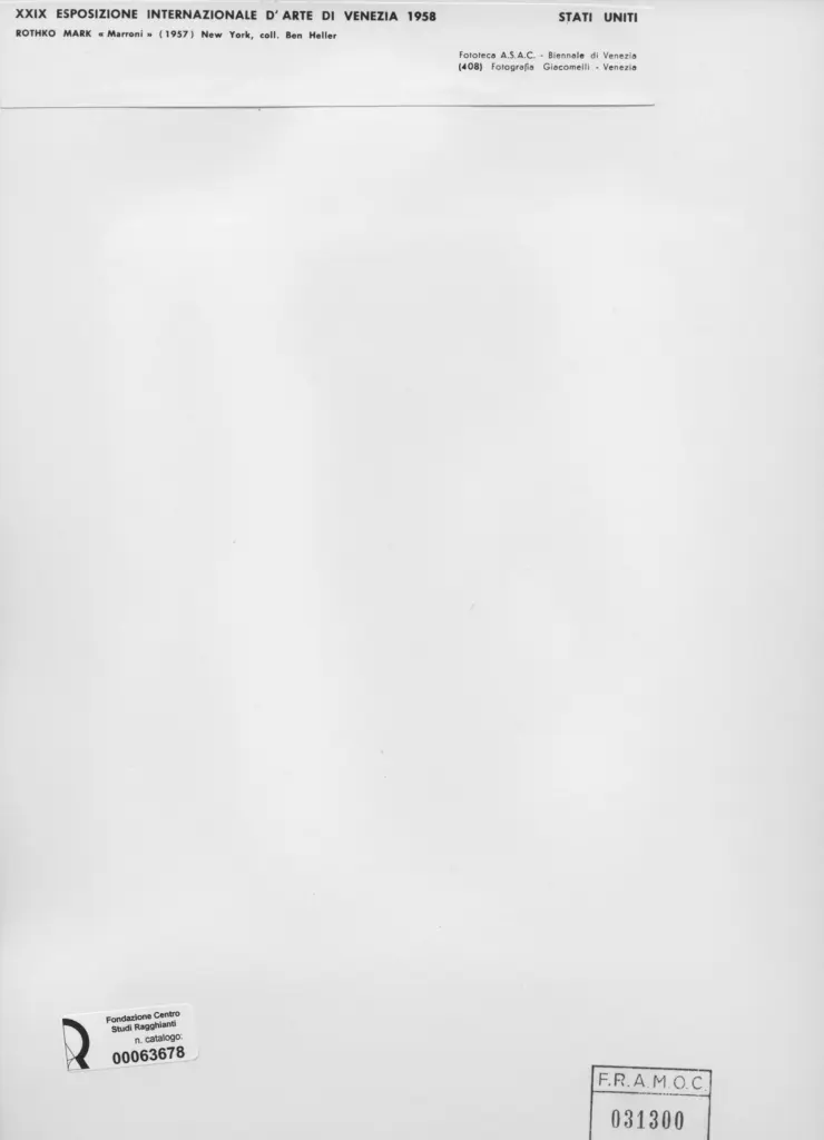 Giacomelli , Rothko, Mark - sec. XX - Marroni , retro