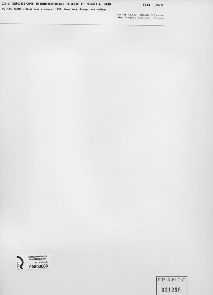 Giacomelli , Rothko, Mark - sec. XX - Rosso cupo e nero , retro