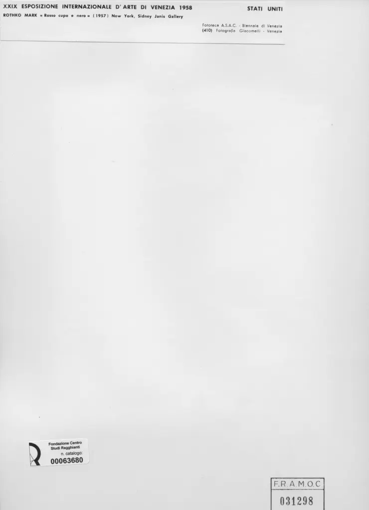 Giacomelli , Rothko, Mark - sec. XX - Rosso cupo e nero , retro