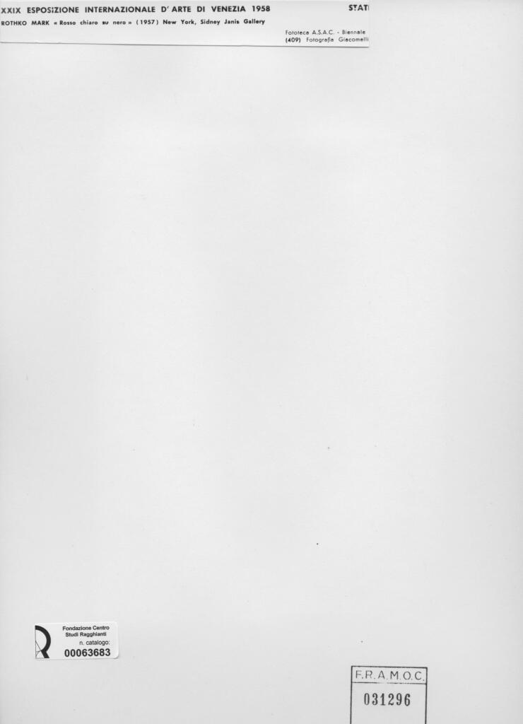 Giacomelli , Rothko, Mark - sec. XX - Rosso chiaro su nero , retro