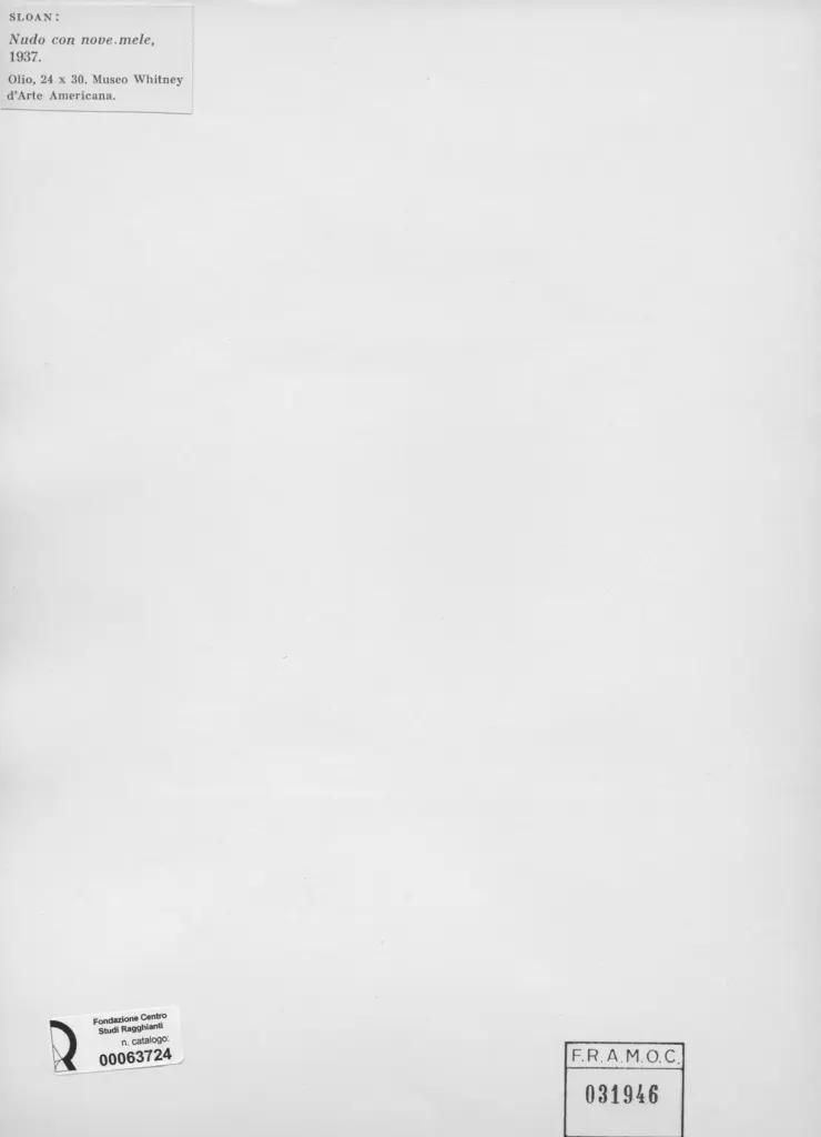 Anonimo , Sloan, John - sec. XX - Nudo con nove mele , retro