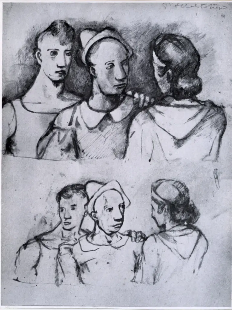 Anonimo , Tchelitchev, Pavel - sec. XX - Deux &eacute;tudes de personnages, en buste , fronte