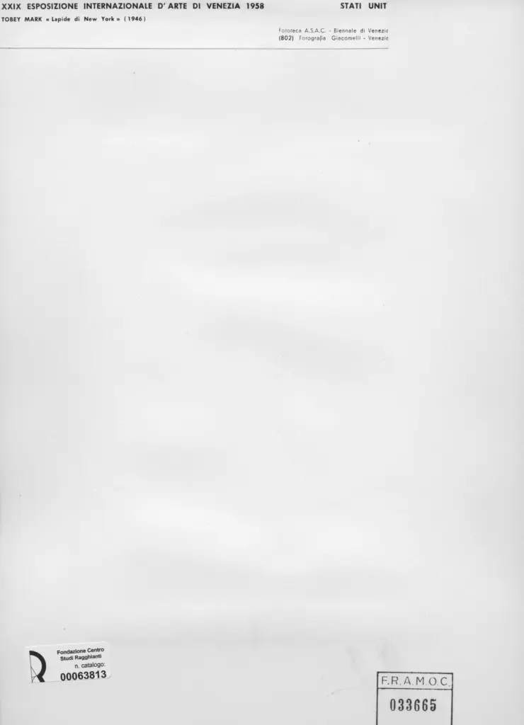 Giacomelli , Tobey, Mark - sec. XX - Lapide di New York , retro